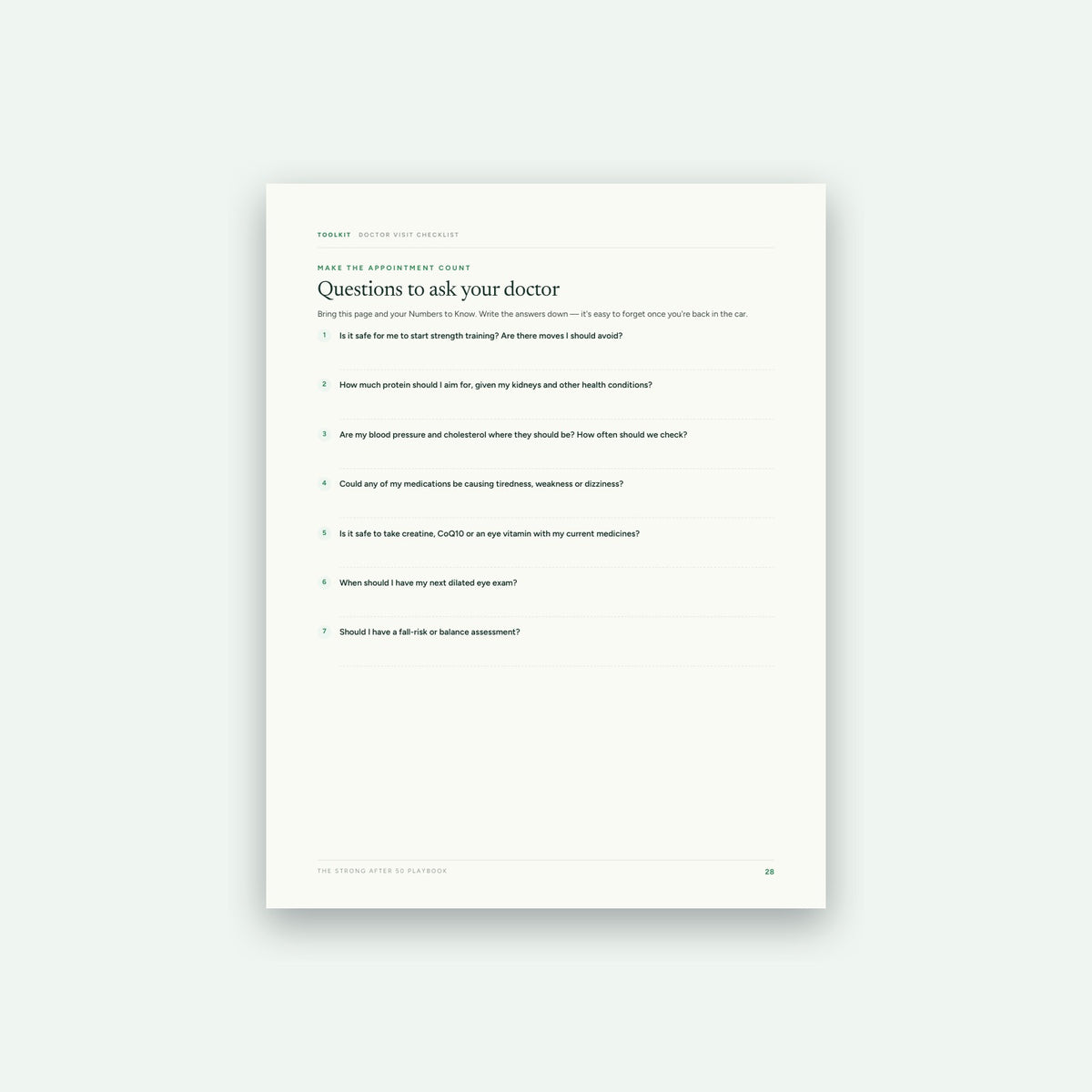 The Strong After 50 Playbook printable checklist page