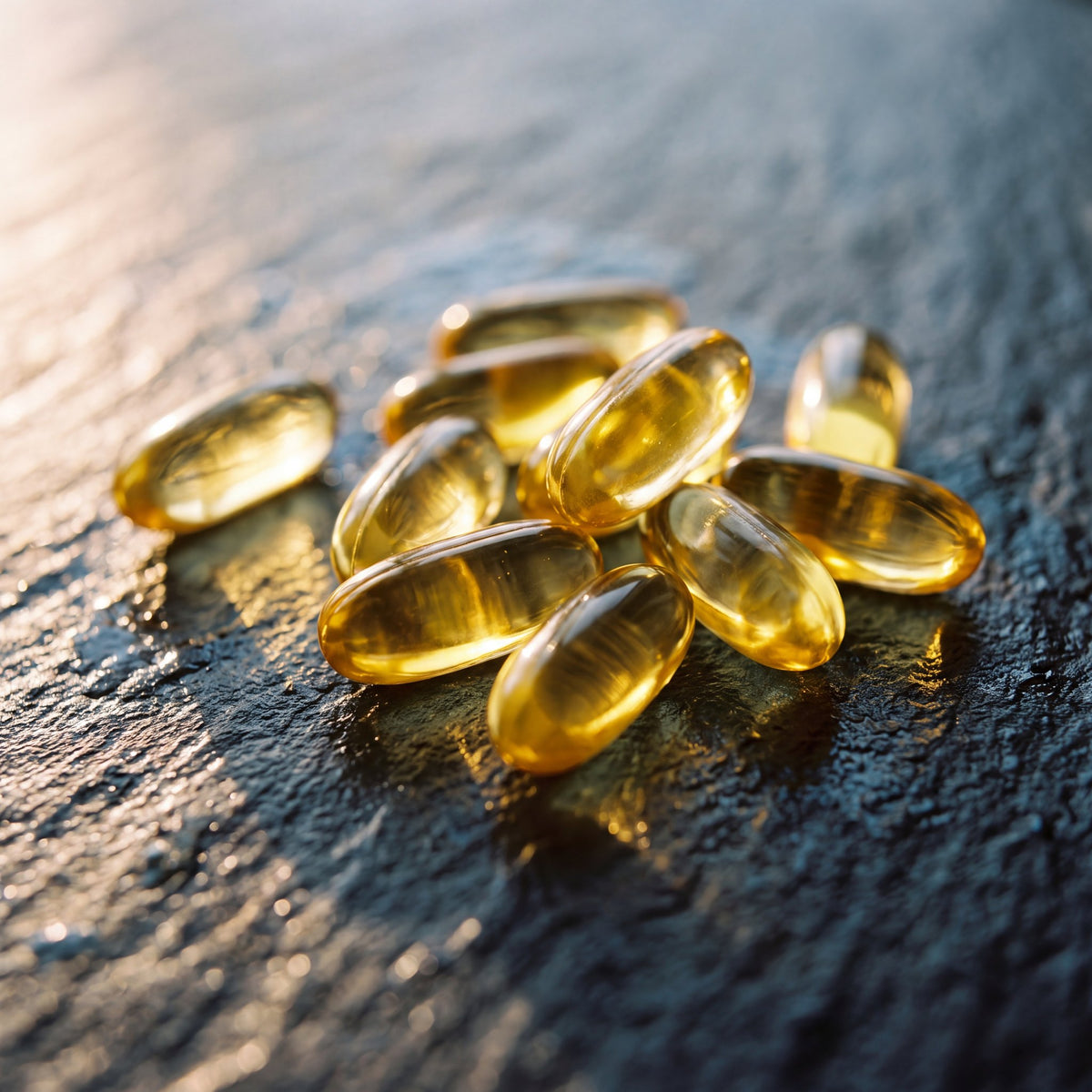 Golden Hair Complete for Men biotin softgels on a dark stone surface