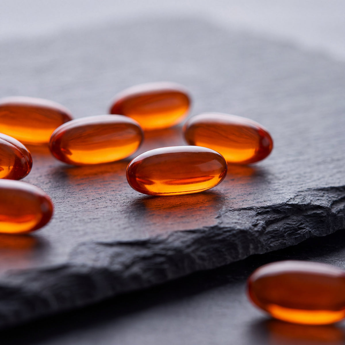 Deep orange ubiquinol CoQ10 softgels from Vellore Heart & Energy