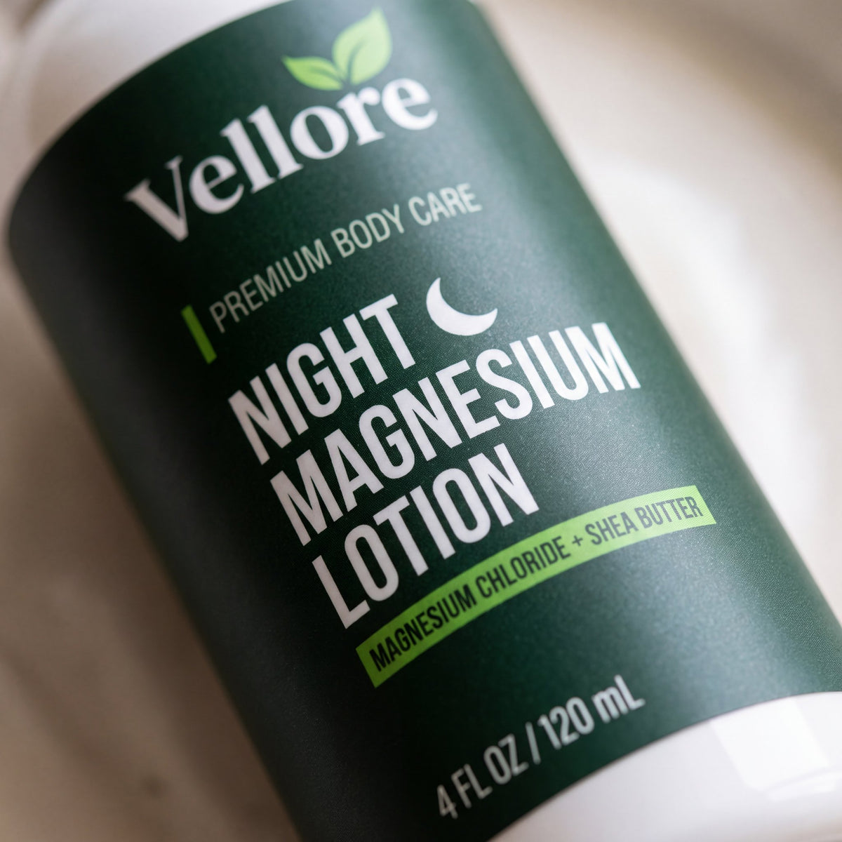 Close-up of the Night Magnesium Lotion label with key ingredients
