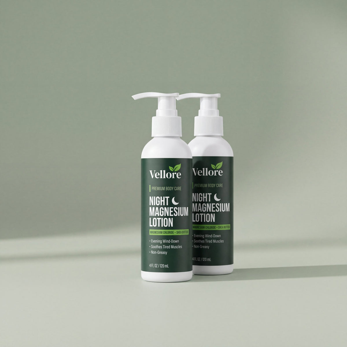 Two pump bottles of Vellore Night Magnesium Lotion, 4 fl oz each