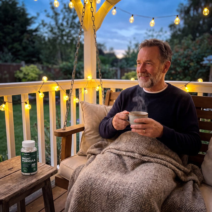 Herbal tea on the porch at dusk