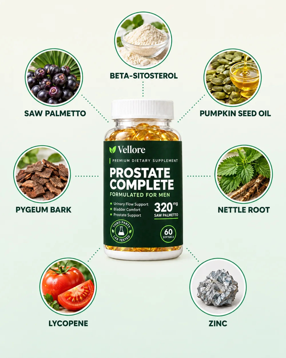 The seven botanicals inside Vellore Prostate Complete