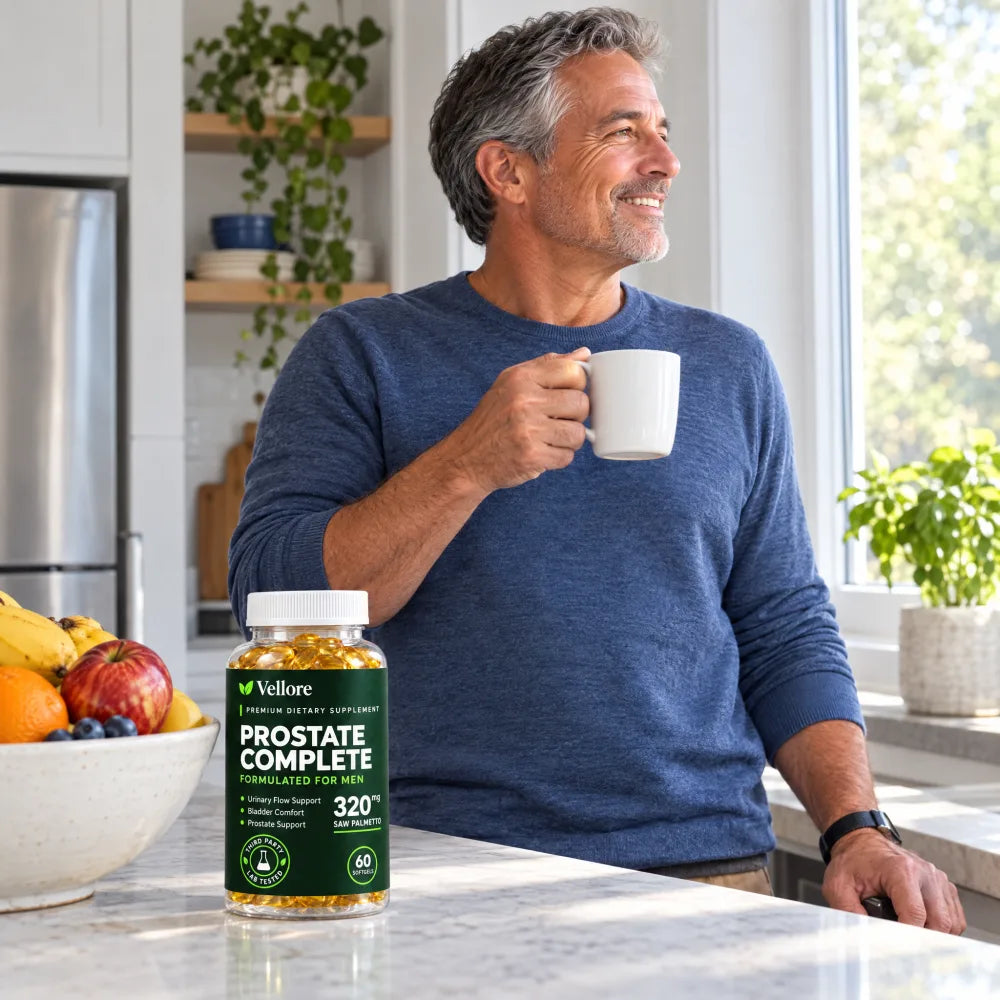 A rested man enjoying his morning coffee